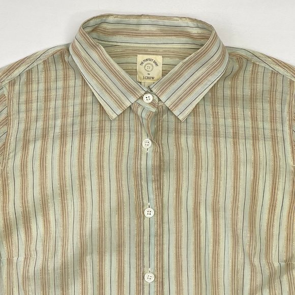 Women's J.Crew The Perfect Shirt Size 4 Gold Stripe Cotton Blend Button Down - Picture 2 of 7